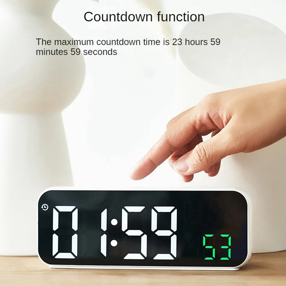 Digital Alarm Clock Temperature and Date Week Display Night Mode Table Clock Voice Control 12/24H Electronic LED Alarm Clocks
