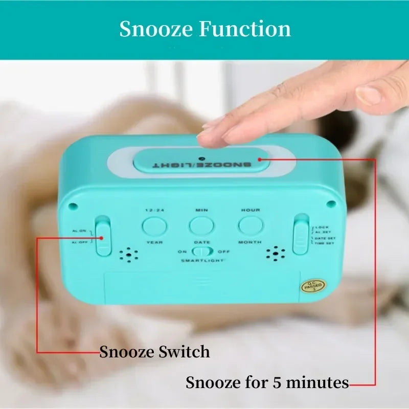 Alarm Clock Desktop Digital Clock LCD Large Screen Temperature Calendar Nightlight Wake-up Student Snooze Clock 12/24H Bedrooms